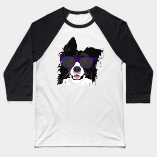 Funny Border Collie With Hip Cool Sunglasses Design Baseball T-Shirt